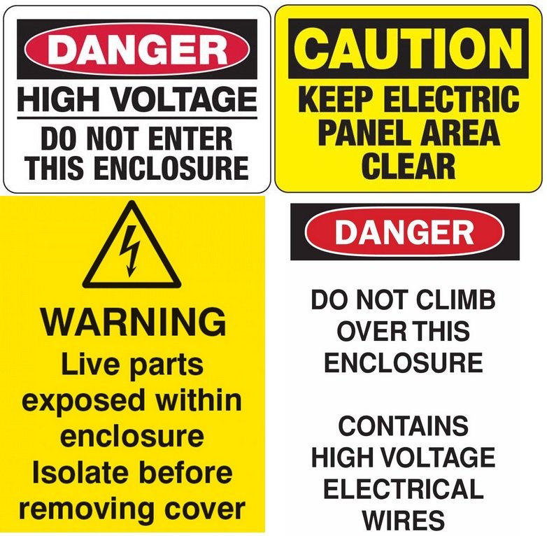 Electrical enclosure safety signs