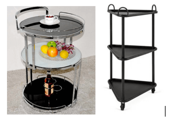 Circular and triangular stainless steel dining carts