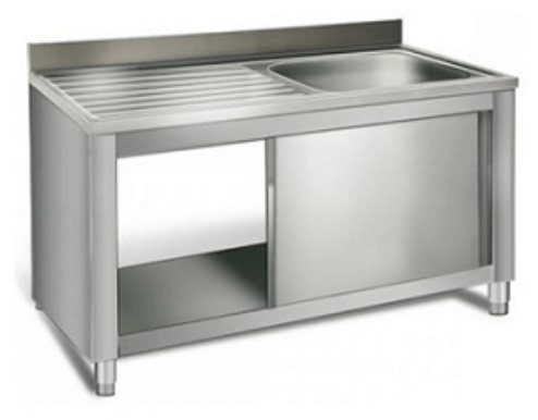 Stainless steel industrial cabinet with an upstand and sink