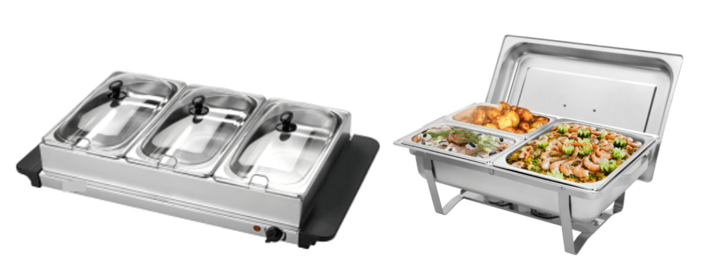 Different stainless steel multiple-vessel buffet servers