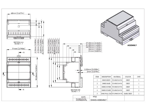 DIN rail enclosure drawing