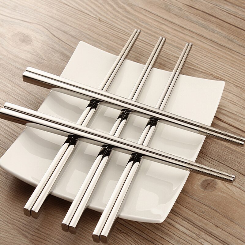 Household Metal Square Tableware Stainless Steel Chopsticks