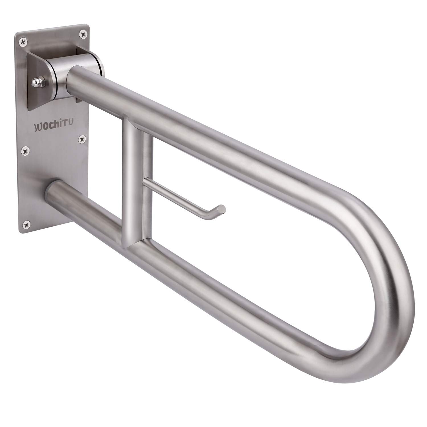 Flip-Up Grab Bar with Paper Holder Stainless Steel Handrail