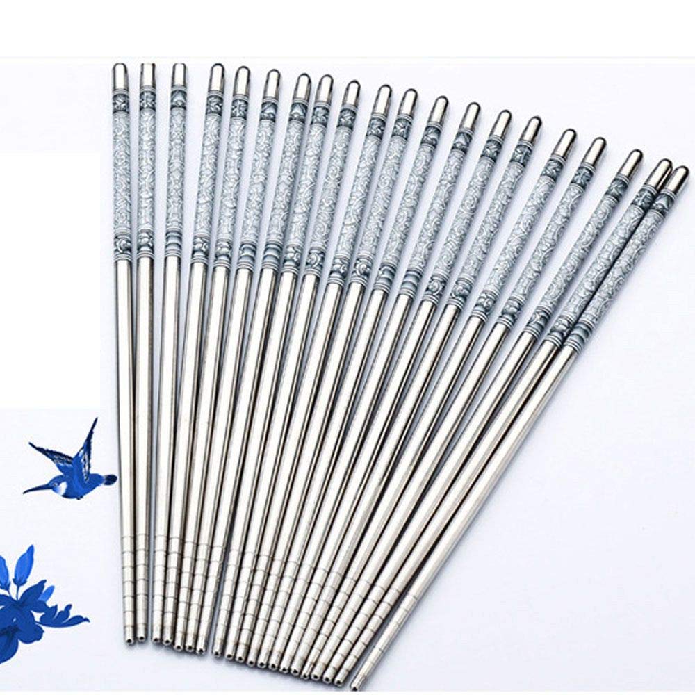 Traditional Flowers Round Stainless Steel Chopsticks