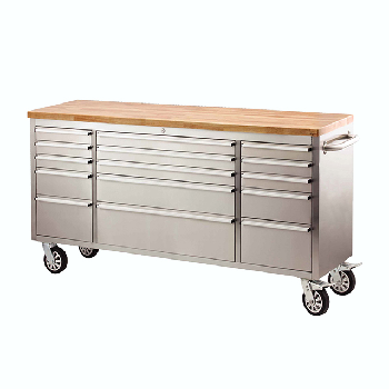 Armario para herramientas con ruedas de acero inoxidable y madera de 4 ruedas