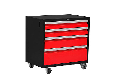 Gabinete para herramientas con ruedas de acero inoxidable resistente de color rojo