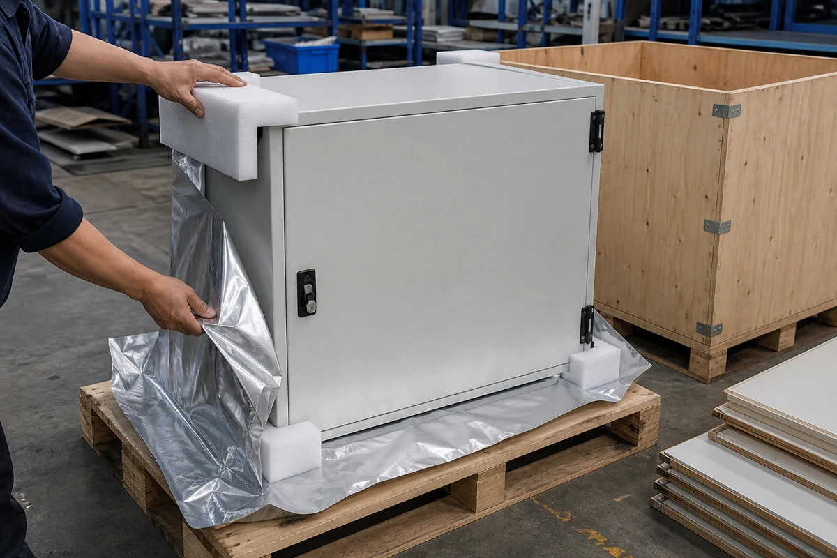 Electrical enclosure prepared with export packing protection