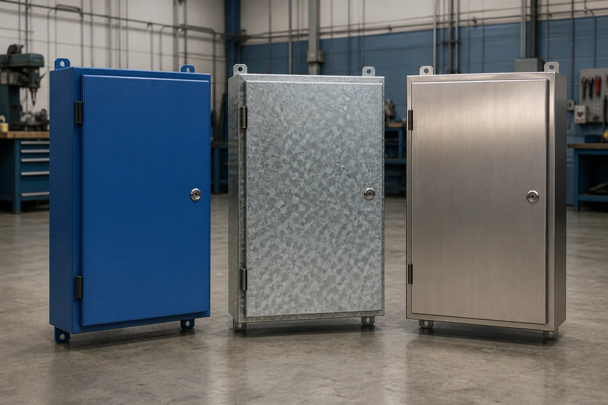 Finished electrical enclosures made with different metals