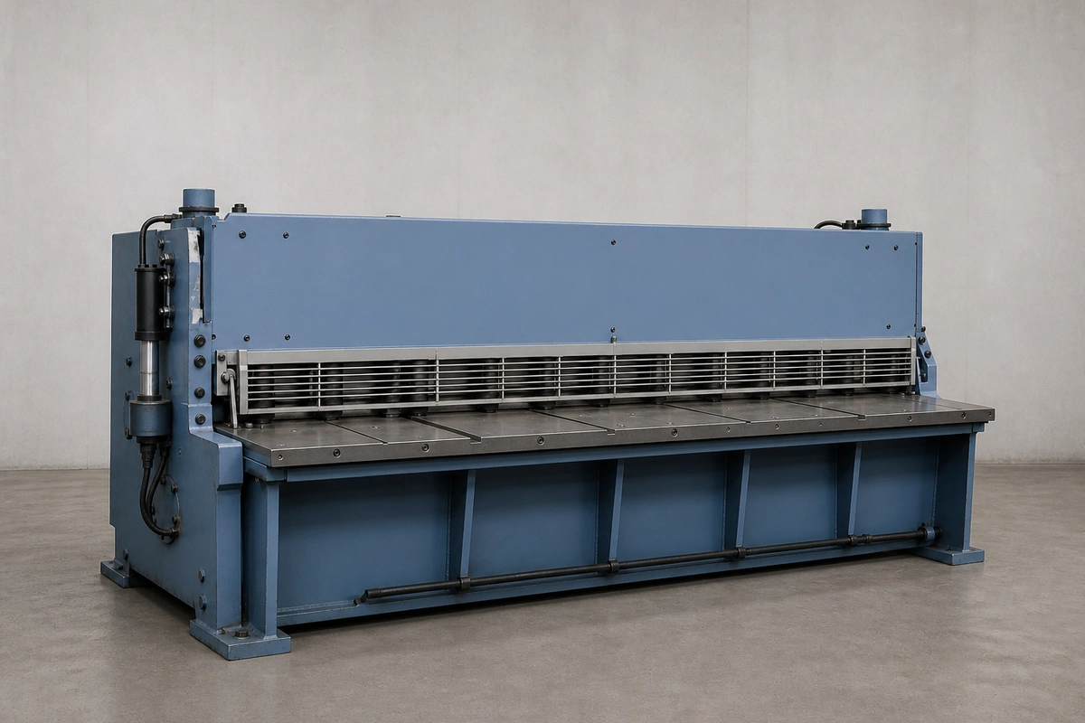 Illustrative hydraulic plate shearing machine for sheet metal